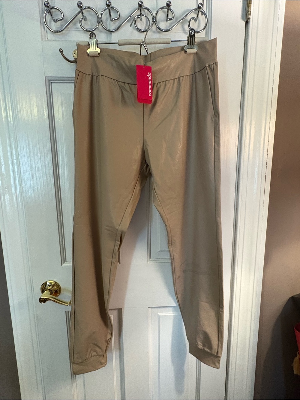 Commando Womens Sand Faux-Leather Jogger Pants- NWT Large